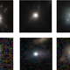 Three simulated galaxies grouped by a neural network on top, followed by three real galaxies in the corresponding buckets on the bottom